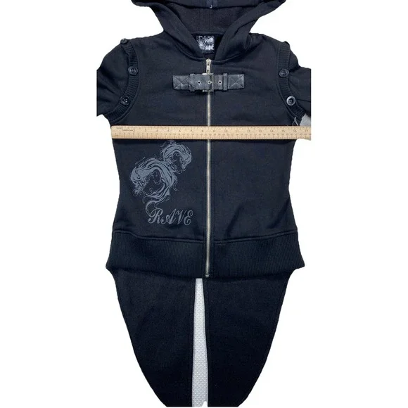 Punk Rave Women's Small Hoodie Tail Coat Floral Skulls Goth Full Zip Buckle - Picture 4 of 6